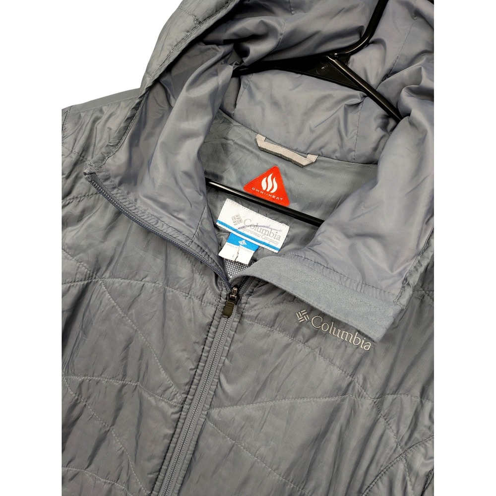 Columbia Omni Heat Parka Coat Womens Large Gray Hooded Quilted Zip Insulated